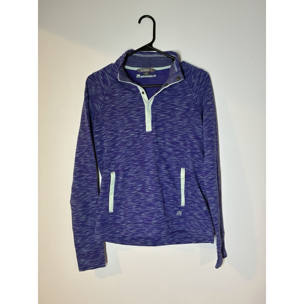 Avalanche‎ Athletic Pullover Top Women's Small Purple White Kangaroo Pocket LOGO